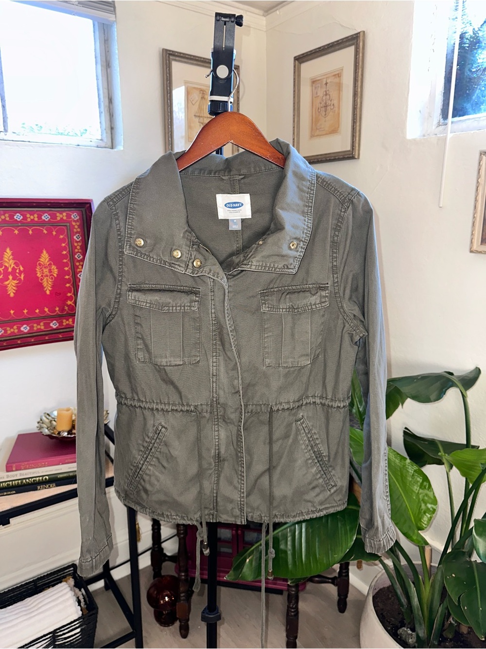 Old Navy Olive Green Utility Jacket with Drawstring Waist